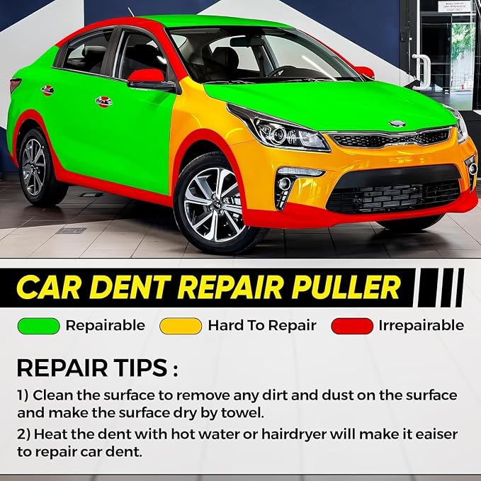 Professional Car Dent Repair Kit - 2-in-1 Slide Hammer T-Bar Bridge Puller with 100W Hot Glue Gun Rubber Hammer and 76 Tabs - for Auto Body Paintless Removal on Vehicles Appliances and Metal Surfaces