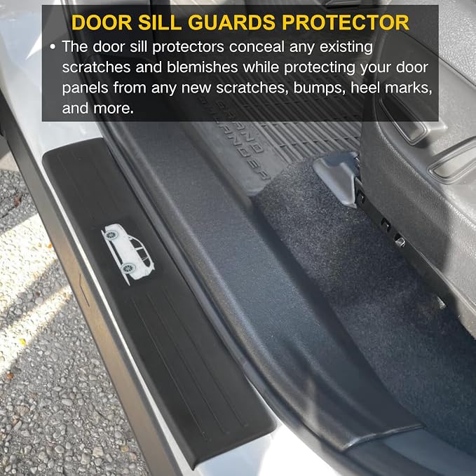 4Pcs Door Sill Protector for 2024-2026 Toyota Grand Highlander | Fits Hybrid LE/XLE/Ltd/Platinum, ABS Guards w/Logo, Anti-scratch, Non-slip, Hide Scuff, Stick-on (Not for Highlander)