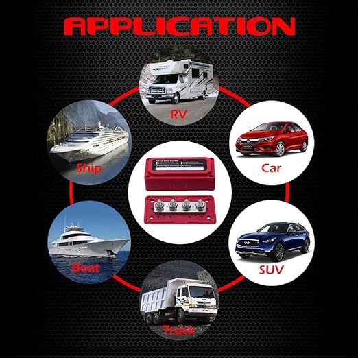 4 x M8 (5/16") Studs Power Distribution Block Bus Bar 12V, Ampper Waterproof HD 200A Marine BusBar Battery Distribution Block W/Cover for Auto Boat Solar (Red)
