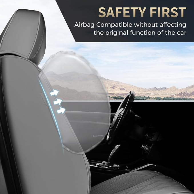 FLORICH Front Seat Covers Leather Seat Covers for Car Automotive Seat Covers Waterproof Car Seat Cushion with Lumbar Support Car Seats Protectors Universal Fit for Most Cars Sedans Trucks SUV, Gray