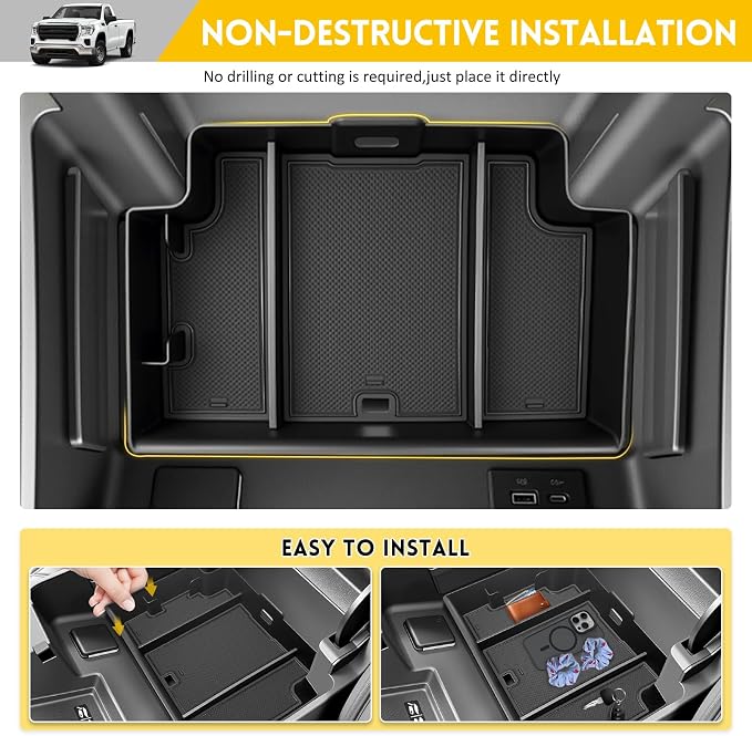 Center Console Organizer for 2022-2025 Chevy Silverado/GMC Sierra 1500 & 2024 Silverado/Sierra 2500 3500HD, Insert Armrest Storage Box Tray Accessories(Only Fits Full w/Bucket Seats)