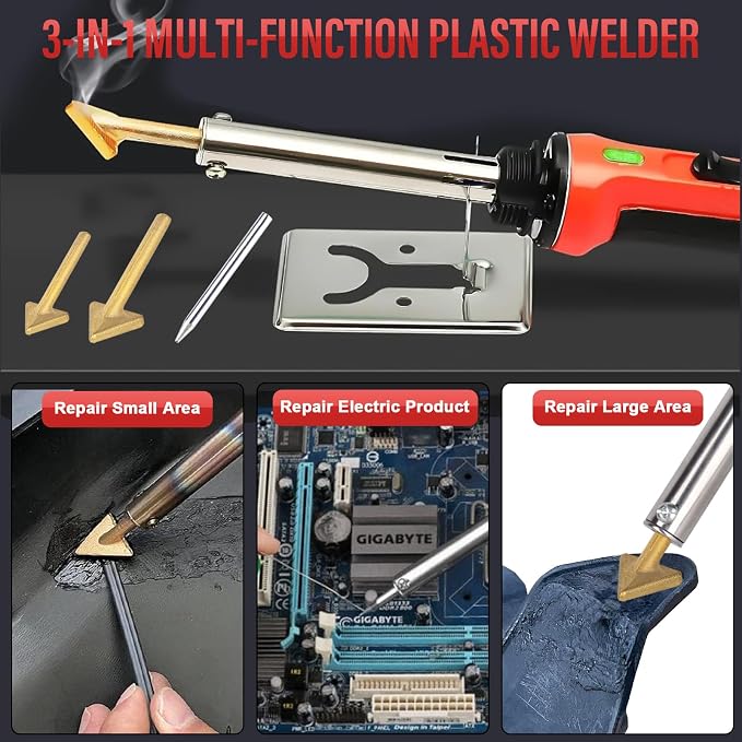 150W Plastic Welder Kit, 3-Speed Temperature Control Plastic Welding Kit, Professional Plastic Weld Tool With 70pcs Welding Rods,3Tips,Portable Plastic Repair Kit For Car Bumper,Kayak Repairs (Red) | Plastic Weld With 3 Tips, 70pcs Rods, Portable Bumpe...
