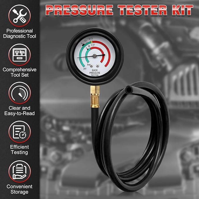 Pressure Tester Kit - Catalytic Converter Clog Diagnostic Tool with 2.5 PSI/Bar Gauge, 6FT Hose, M 12 / M 18 Adapters & ABS Case for Automotive Repair