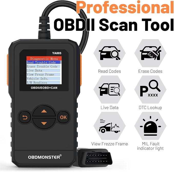 Universal OBD II Scanner, Professional OBD2 Engine Fault Code Reader CAN Diagnostic Scan Tool for All OBD II Protocol Cars (YA003)