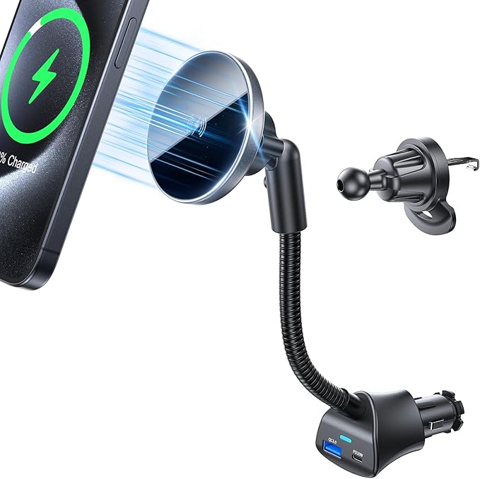for Car Mount Charger 15W Wireless Car Cigarette Lighter Phone Charger, Cigarette Lighter Phone Mount with Dual Port PD&QC3.0 Fast Charging for iPhone 15 Pro Plus Max 14 13 12