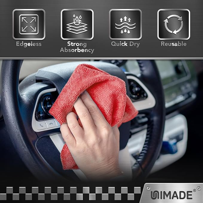 UNIMADE Shop Towels, 400 Pack Commercial Grade Work Rags Microfiber Towels for Cars Cleaning Rag Bulk Detailing Cloth for Automotive Bar Mechanic Restaurant Garage Housekeeping, 11.5"x 11.5", Red
