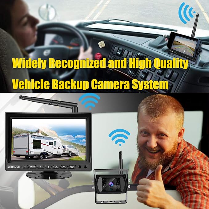 Wireless Backup camere System for Truck, VECLESUS VWS 1080P 7-Inch Mirror Monitor Backup Camera System, HD IR Night Vision, Waterproof Rearview Camera,4 Video Inputs, for Trucks,RVs,Vans,SUVs and Cars