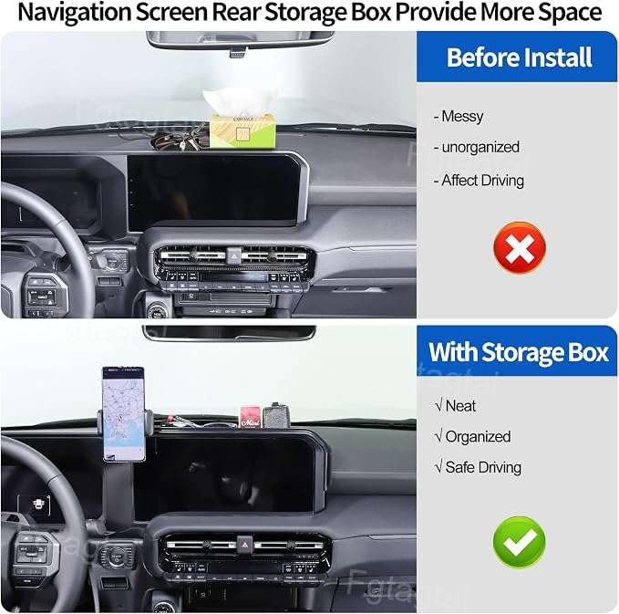Center Console Multi-Mount Phone Holder Storage Box Fit for Toyota Land Cruiser 250 Prado 2024 2025, Navigation Screen Rear Storage Tray Organizer, Clamping Arms Holder - Style A