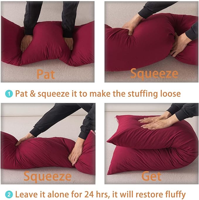 WhatsBedding Memory Foam Body Pillow with Breathable Zippered Cotton Cover, Full Body Pillow for Adults, Long Pillow for Sleeping, Firm Pillow Fluffy Supportive, Burgundy Red