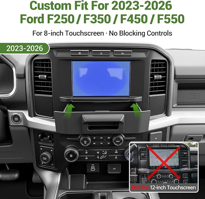 Center Console Drawer Organizer for 2023-2026 Ford F250 F350 F450 F550 Super Duty XL 8-Inch Screen Dashboard Storage Box Inserts Tray for F250-550 8" Screen Accessories