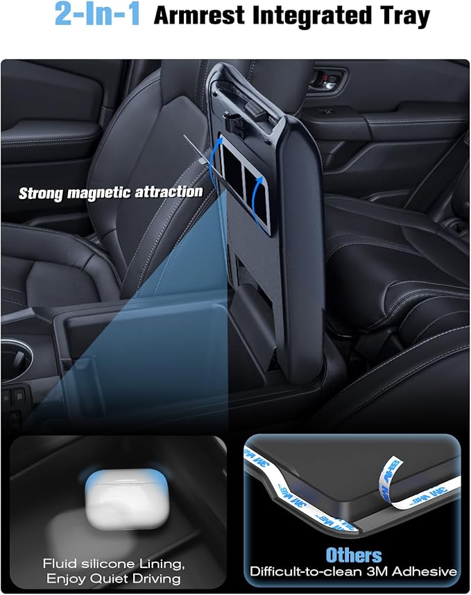 For 2023~2026 Honda Pilot/2024~2026 Passport&Ridgeline 2-in-1 Silicone Center Console Armrest Cover& Armrest Hidden Privacy Tray - [OEM Design& Friendly Liquid Silicone Rubber] - Thin Black