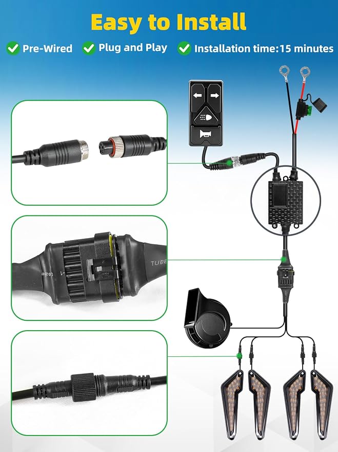 UTV Turn Signal Kit with White DRL/Red Running Light 4-in-1 Rocker Switch 110DB Horn Pre-Wired Plug & Play UTV Universal Street Legal Blinker kits for Polaris, Can-Am, CFMOTO for Side By Side
