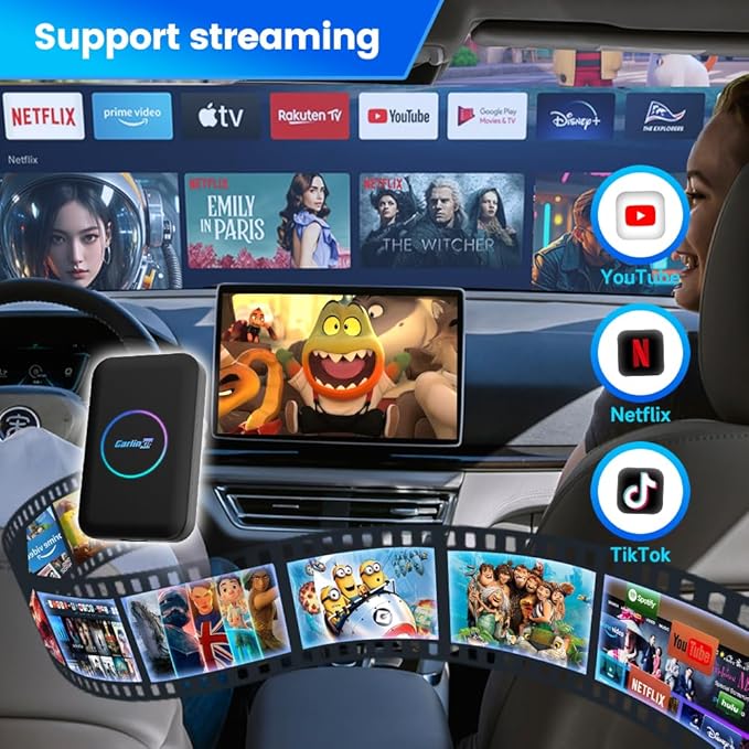 CarlinKit Tbox-LITE S with HDMI Output – Mirror Front Screen to Rear-Seat Display for in-Car Entertainment, Supports Wireless CarPlay/Android Auto, Online Video