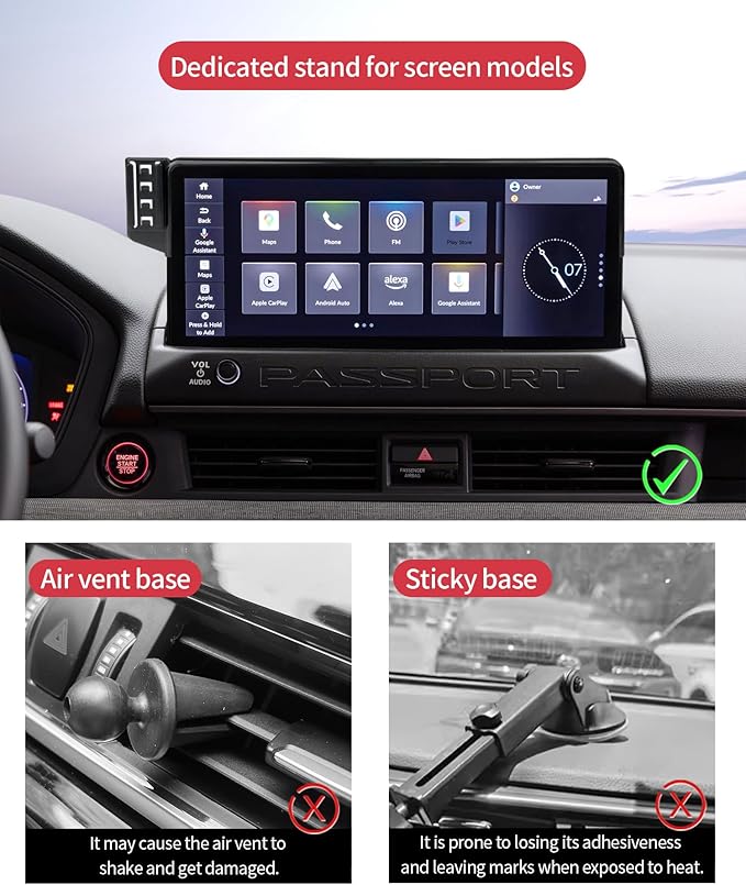 15W Wireless Fast Charger for Honda Passport 2026 / Honda Pilot 2026 Accessories 12.3-inch Screen Fixed Clip, Interior Decoration Mobile Phone Mount, 360° Rotation, Don't Affect Air Vent