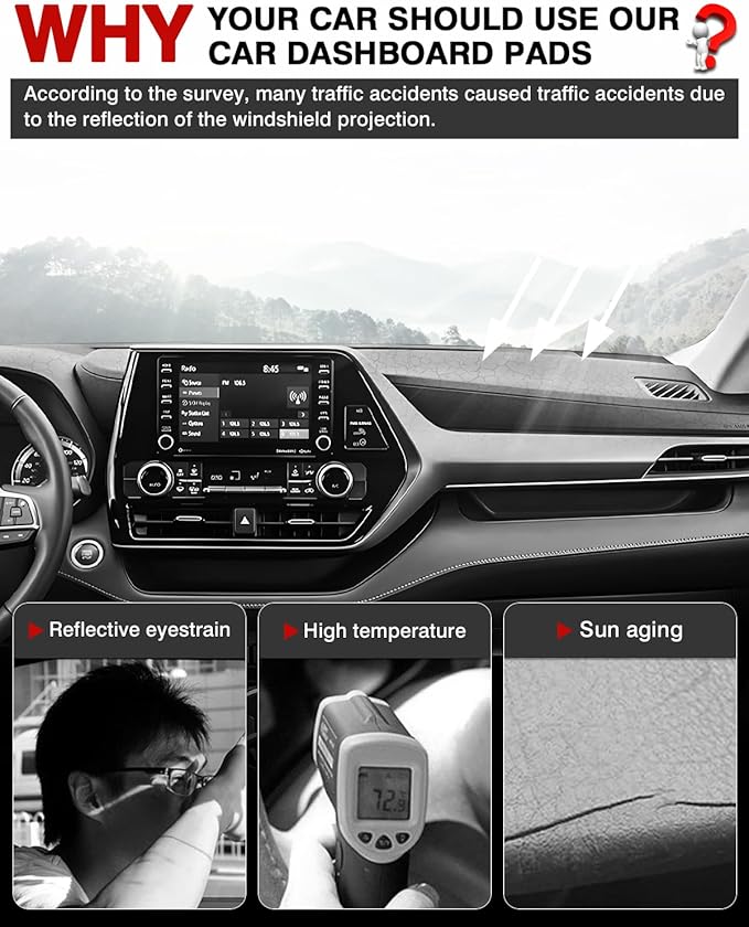 Autorder Dashboard Cover Mat for Toyota Highlander 2020 2021 2022 2023 2024 2025 2026 Accessories Dash Cover Flannel Dash Mat Sunshade Glare UV Rays Protector(Compatible with or Without Display)
