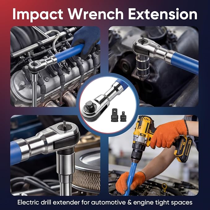 GIRAVO 1/2" Offset Extension Wrench Impact, Manual impact Ratchet Wrench Compatible with Electric Ratchet, Offset Wrench with Versatile 3/8" Square Drive Adapters for Tight Spaces