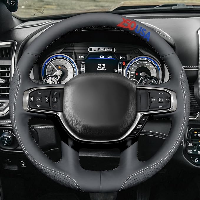 MEWANT USA 250th Anniversary Embroidered Hand-Stitched Steering Wheel Cover Custom Fit for Dodge Ram 1500 2019-2023(Backsides Without Buttons)