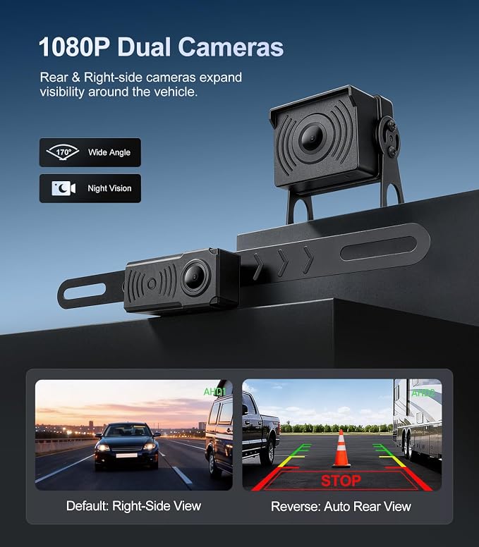 1080P Backup Camera with Backup Sensors Parking Distance Control (PDC) System+Right Side Blind Spot Radar Sensor, Back up Camera with 7'' Monitor for Cars/Truck/RV/Trailer (Back+Right Camera)