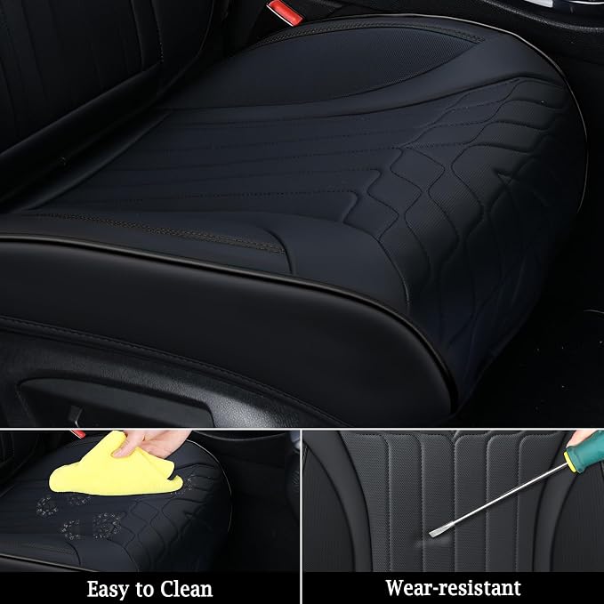Doogo Car Seat Covers, Front Seat Covers for Cars, Universal Car Seat Protector, Waterproof Faux Leather Seat Covers,Non-Slip Car Interior Covers for Most Cars Sedans Trucks SUVs-Black