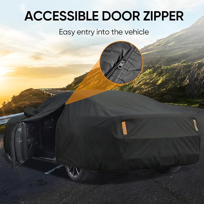 Car Cover Custom Fit for Ford Mustang 1994-2026, Outdoor Waterproof All Weather Heavy Duty Full Exterior GT Cover for Sun Rain Snow UV Dust Protection with Door Zipper