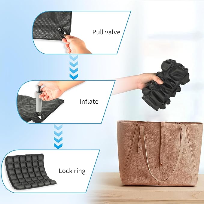 Sondour Travel Seat Cushion, Airplane Cushion Long Flight, Airplane Gadgets Inflatable Seat Cushions, Portable Airline Cushion With Air Pump, Wheelchair Cushions; Pressure Relief Seat Cushion-2 Black