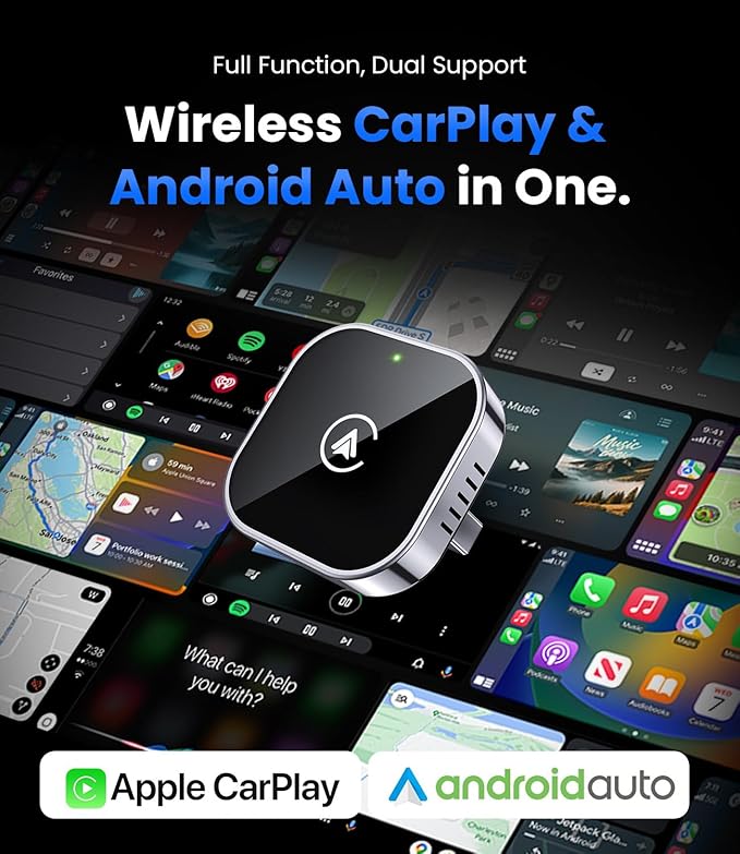 Teeran 2 in 1 Wireless CarPlay and Android Auto Adapter, Easy Setup Plug and Play, Fast Seamless Use Supports 1000+ Cars with Built-in Wired Car Play/Android Auto Compact Sleek Design Car Adapter