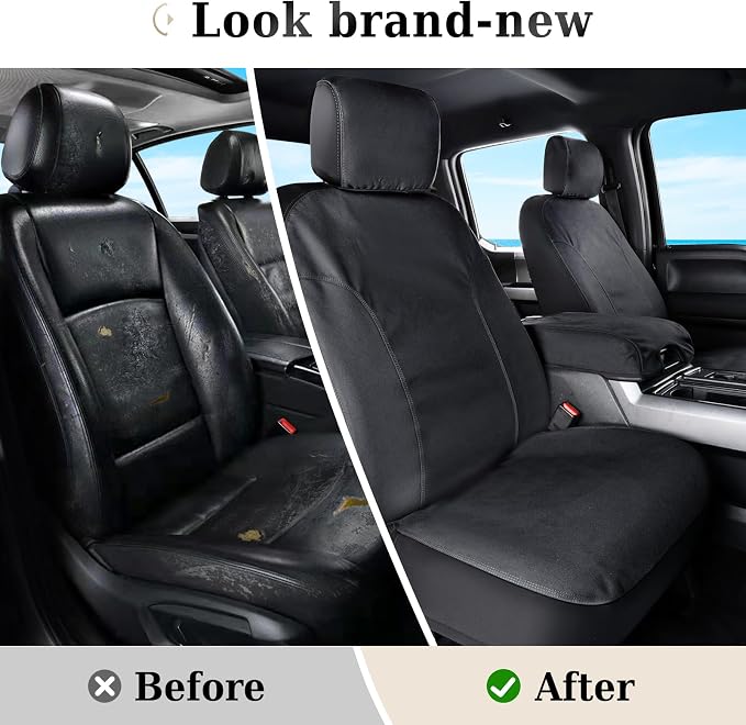 Coverado Front Seat Covers, Waterproof Canvas Seat Protector for Car Seat Cushions for Kids & Dogs, Compatible with 2015-2024 Ford F150 & 2017-2024 Ford F250 F350 F450(Black, 2PCS)