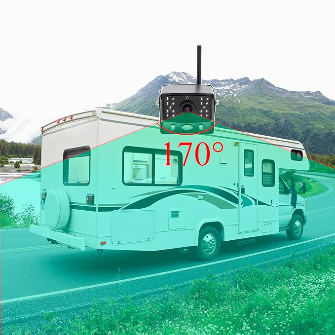 Vehicle 720P Digital Wireless Backup Camera System 7inch AHD IPS Monitor 1024X600 DVR Loop Recording+ 2pcs IP69K Waterproof IR Wireless Reversing Camera Dash Camera for Car Truck Bus RV Trailer