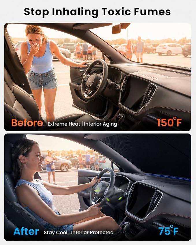 REEVAA 2026 3rd Pro Windshield Sunshade for 2020-2026 Subaru Outback | Dual-Layer Heat & Sun Defense, OEM Design | Foldable Sun Shade Car Accessories with Storage Bag