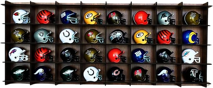 32 Mini Helmet Display Case,Mini Football Helmets,Football Helmet Display Case,Mini Football Helmet Shelf (Walnut)