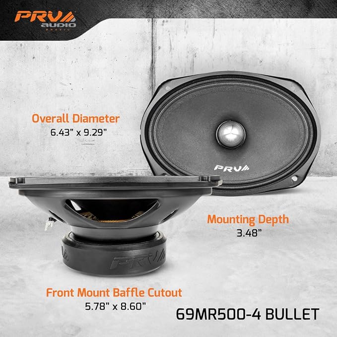 PRV AUDIO 69MR500-4 Bullet, 6x9 Inch Midrange Speaker 4 Ohm, 500 Watts Program Power, Loudspeaker for Pro Car Audio (Single)