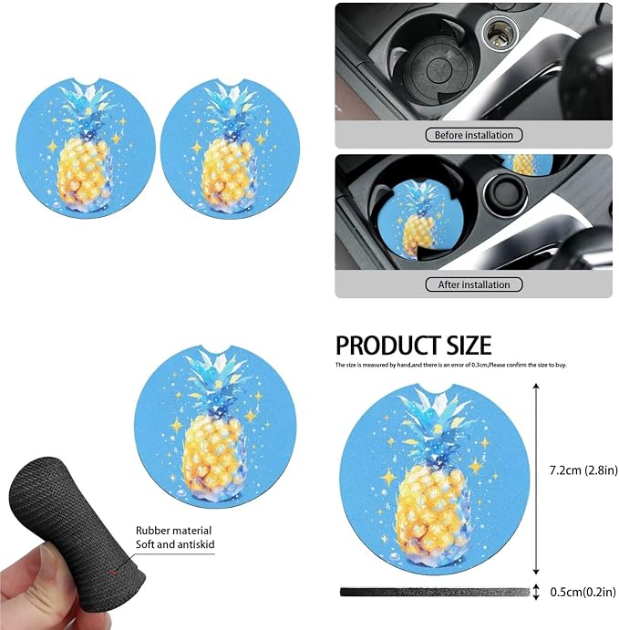 Pineapple 13 Pcs Car Seat Covers Full Set, Galaxy Fruit Auto Front and Rear Bench Seat Protector, Yellow Tropital Fruit Steering Wheel Sleeve Auto Armrest Cover