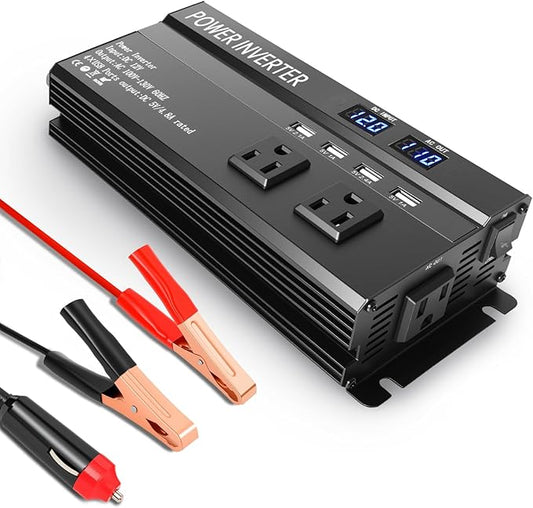 1200W Peak Power Inverter, Inverter 12v to 110v with Fast Charging 2.4A USB and 3 AC Outlets Ideal,Power Converter Car for Road Trips, Camping, Rv, Truck, and Camping Power Needs