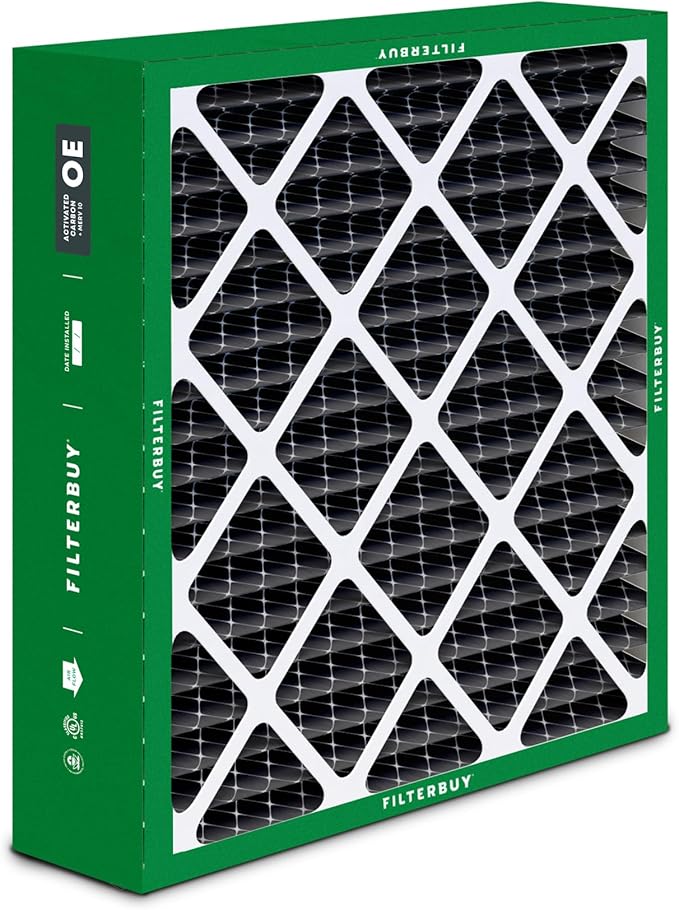 Filterbuy 20x25x6 Air Filter MERV 10 Odor & Allergy Defense with Activated Carbon (4-Pack), Pleated HVAC AC Furnace Filters for AprilAire Space-Gard & Lennox (Actual Size: 19.75 x 24.25 x 6.00)