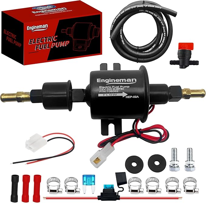 Universal Electric Fuel Pump Kit 12V 5-9 PSI Low Pressure with Fuel Filters 6 Hose Clamps 6.56 FT 5/16" ID Fuel Line Replacement For Carburetor Lawn Mower Gas Diesel Transfer Pump
