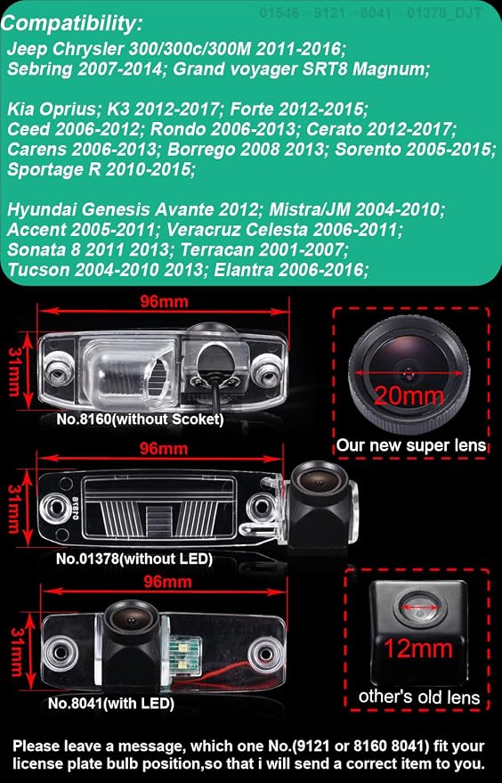 HD CCD Sensor Vehicle 20mm Lens 170 Wide Angle Night Vision Rear View IP68 Reverse Backup Camera Compatible with Sebring/Oprius/Forte/Sorento/Sportage R