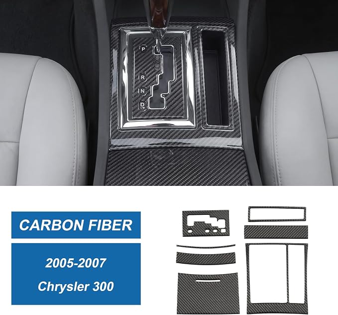 Real Carbon Fiber Gear Shift Panel Trim Cup Holder Panel Trim Compatible with Chrysler 300 2005-2007, Interior Decor Sticker Accessories