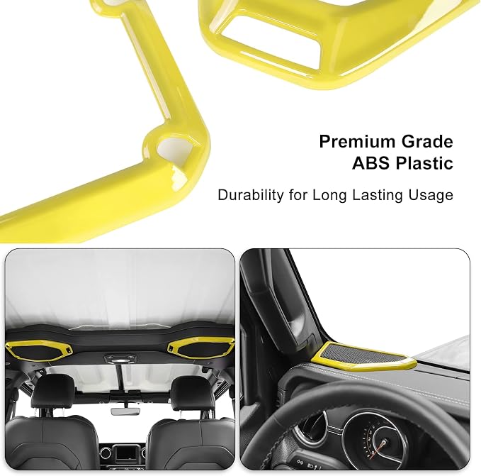 RT-TCZ A Pillar Speaker Trim Cover & Roof Speaker Audio Trim Cover Ring Kit Decoration Interior Accessories for Jeep Wrangler JL JLU & Gladiator JT 2018-2022,Yellow