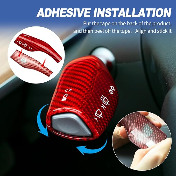 T-carbon Real Glass Fiber Steering Lever Cover Compatible with Tesla Model 3 Model Y 2017-2024, Gear Shift Paddle Cover Compatible with Model 3/Y Interior Accessories, Red
