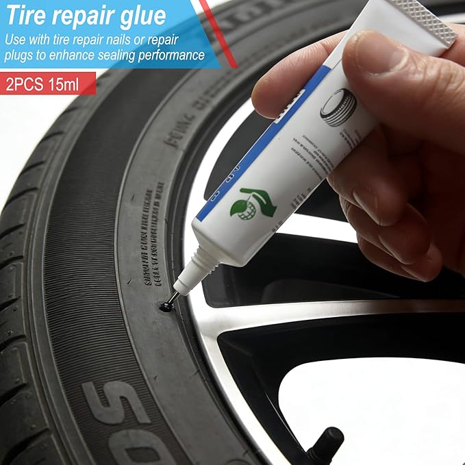 60 Pcs Tire Repair Rubber Nail, Tire Repair Rubber Nail Kit with Tire Glue,Tire Repair Screws are Suitable for Quickly Repairing Punctures in Car, Motorcycle, and SUV Tires