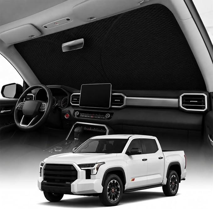 REEVAA 2026 3rd Pro Windshield Sunshade for 2022-2026 Toyota Tundra | Dual-Layer Heat & Sun Defense, OEM Design | Foldable Sun Shade Car Accessories with Storage Bag