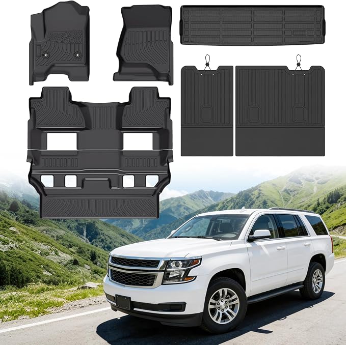 Floor Mats for Chevy Tahoe 2015-2020 and for GMC Yukon 2015-2020 (for Bucket Seat, Not for XL), Heavy Duty TPE All Weather Protection, Waterproof Non-Slip (Floor Mats & Cargo Liner & Seatback Mat)