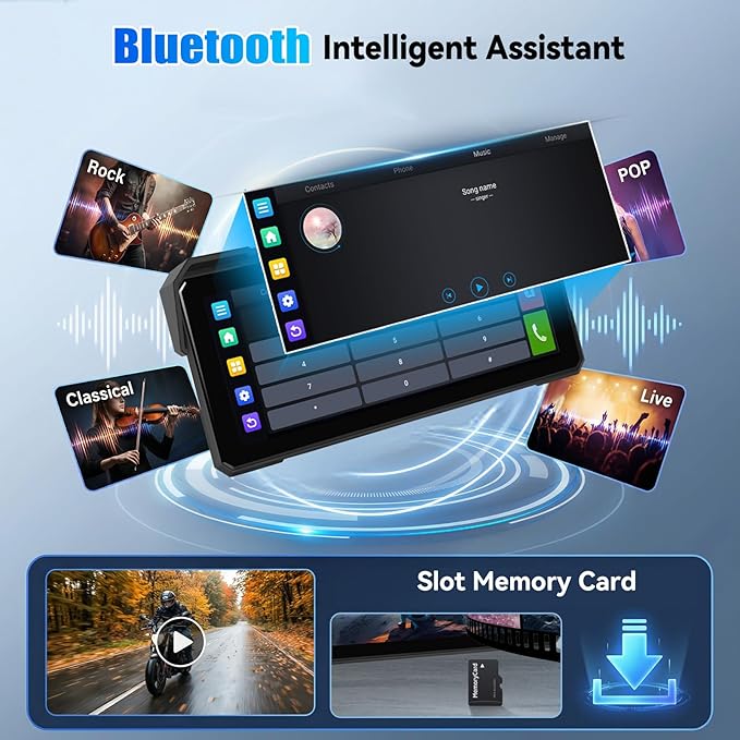 Android CarPlay Screen for Motorcycle, 8.1 inch IPS Portable Wireless Carplay/Android Auto Waterproof Portable Radio GPS Display for Motorbike with Built-in GPS Navigation Bluetooth