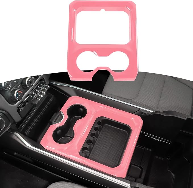 RT-TCZ for Dodge RAM Pink Center Console Cup Holder Panel Trim Cover for Dodge RAM 2018 2019 2020 2021 2022 2023 Pink Interior Accessories