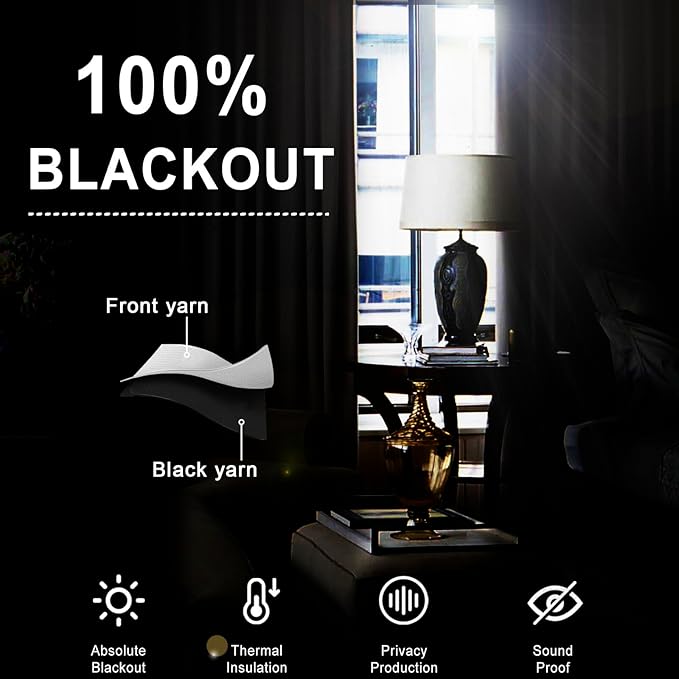 XWZO 100% Blackout Curtains with Tiebacks- 2 Thick Layers Completely Shaded Window Treatment Thermal Insulated Lined Drapes with Grommets for Small Window, Ivory, W42 x L45, Set of 2 Panels