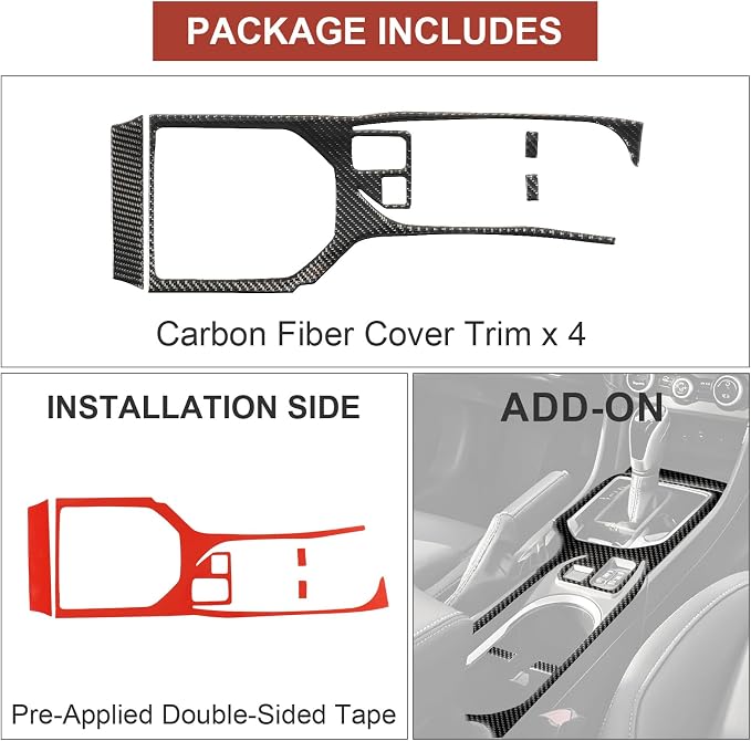4PCS Real Carbon Fiber Gear Shift Panel Cover Trim Compatible with Subaru Impreza 2017-2023 / Crosstrek 2018-2023, Interior Decor Sticker Accessories