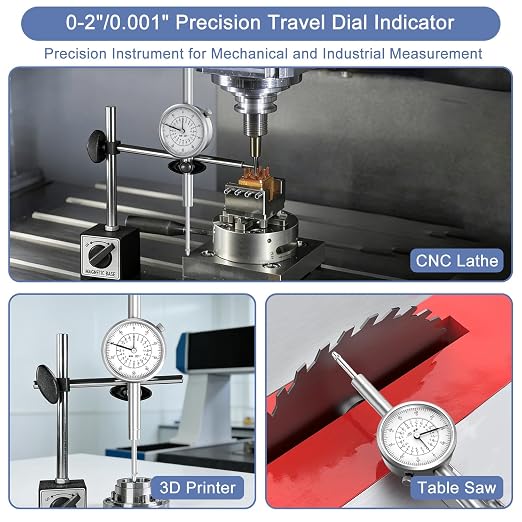HDLNKAK 0-2" / 0.001" Precision Dial Indicator, with a 2" Measurement Range and 0.001" Graduation Interval, Ideal for Lathe Use, 3D Printing, Workshops, CNC Machine Tools, and Table Saws.