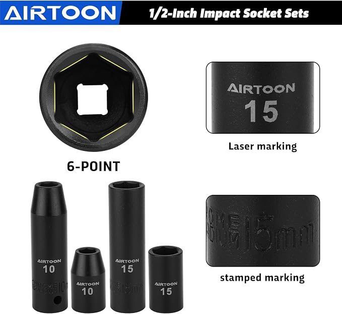 1/2-Inch Drive Impact Socket Set, 49 Piece Deep & Shallow Metric Socket Set 8mm to 32mm, 6 Point, CR-V Steel for Auto Repair, Easy-to-Read Size Markings, Rugged Construction, Storage Case