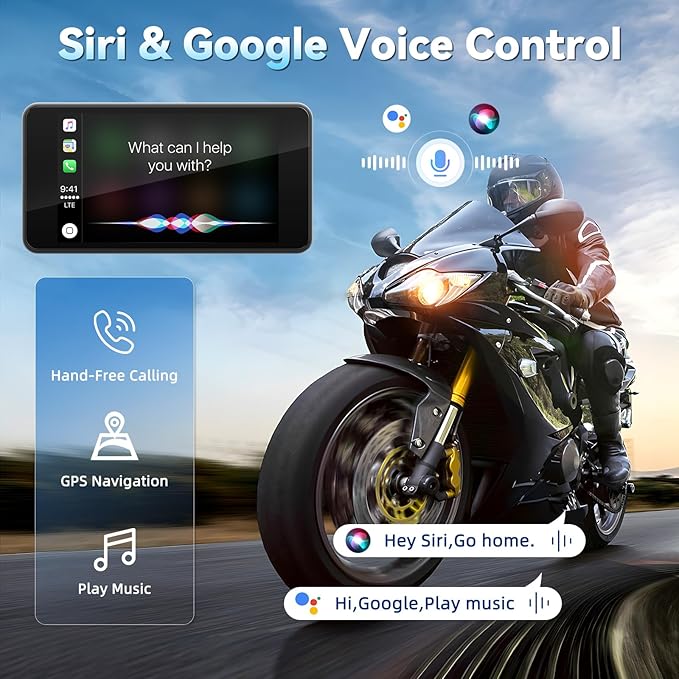 Motorcycle CarPlay Screen with Wireless Apple CarPlay Android Auto,4.7 Inch Waterproof Touch Screen, GPS Navigation for Motorbike Supports GPS Navigation/Mirror Link/Bluetooth Transmission