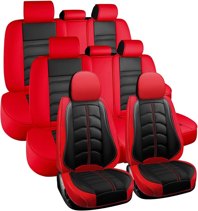 Car Seat Cover 8 Seats for Toyota Highlander 2001-2026, Durable Wear Resistant Waterproof Seat Cover, Breathable No Odor Premium Leather Vehicle Interior Accessories.(8 Standard,Black Red)